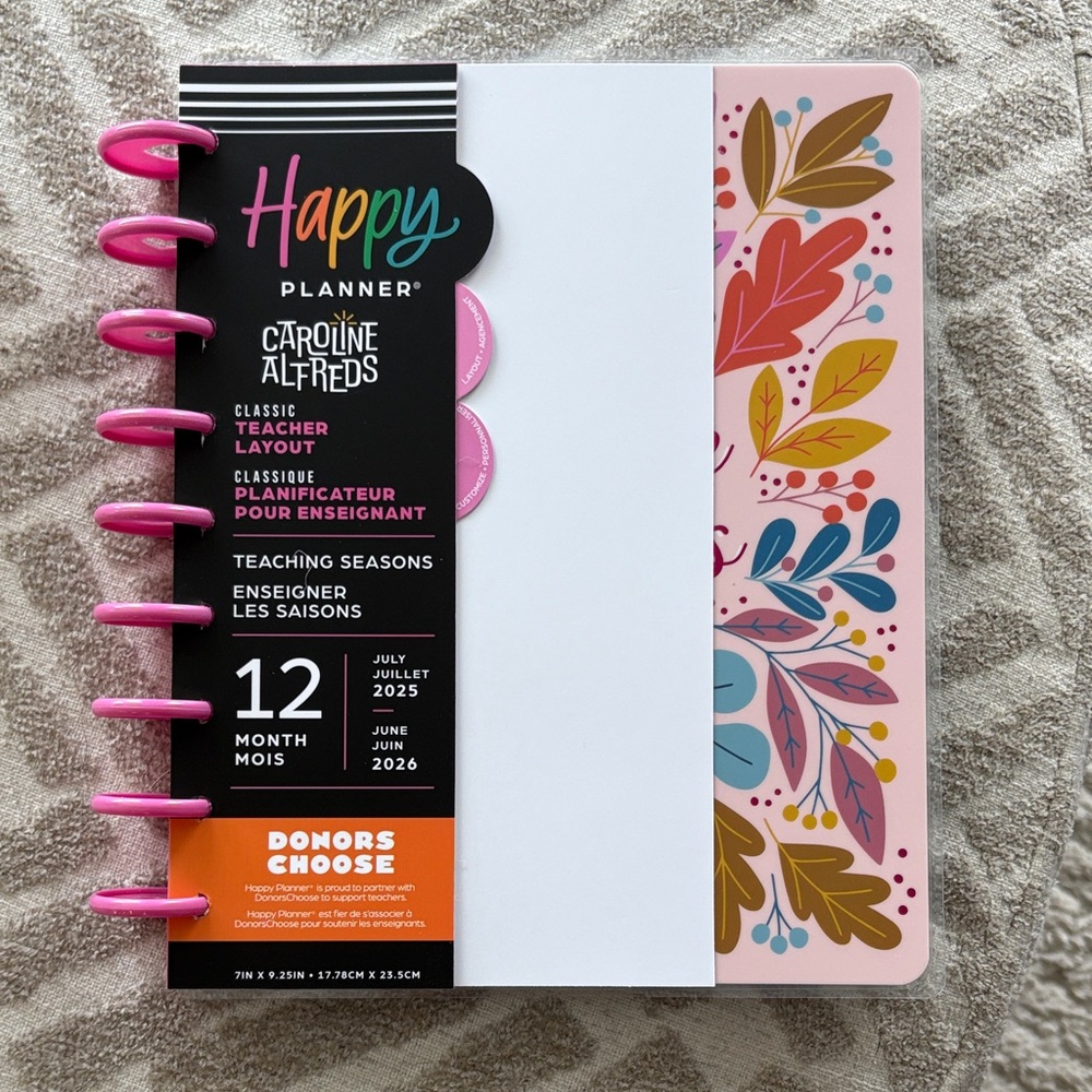 Happy Planner 25/26 Caroline Alfreds Teacher Planner: Pink and Multicolor Leaves
